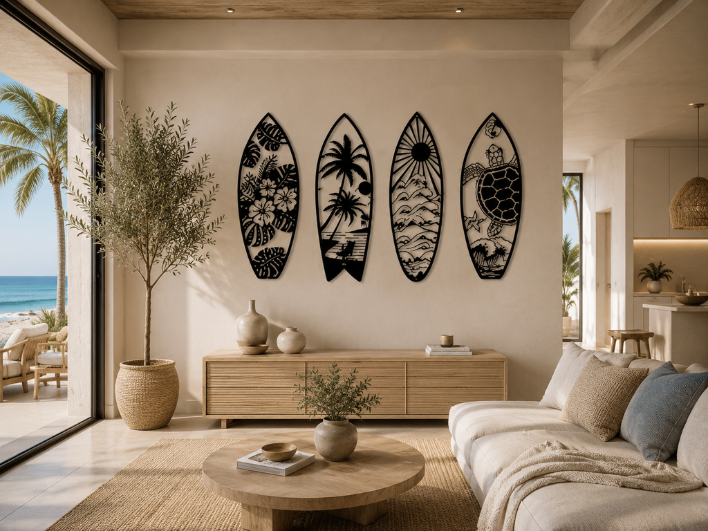 Tropical Surfboard Metal Wall Art Set