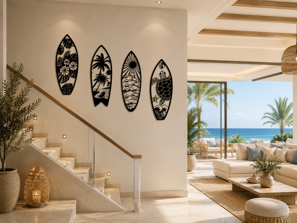 Tropical Surfboard Metal Wall Art Set