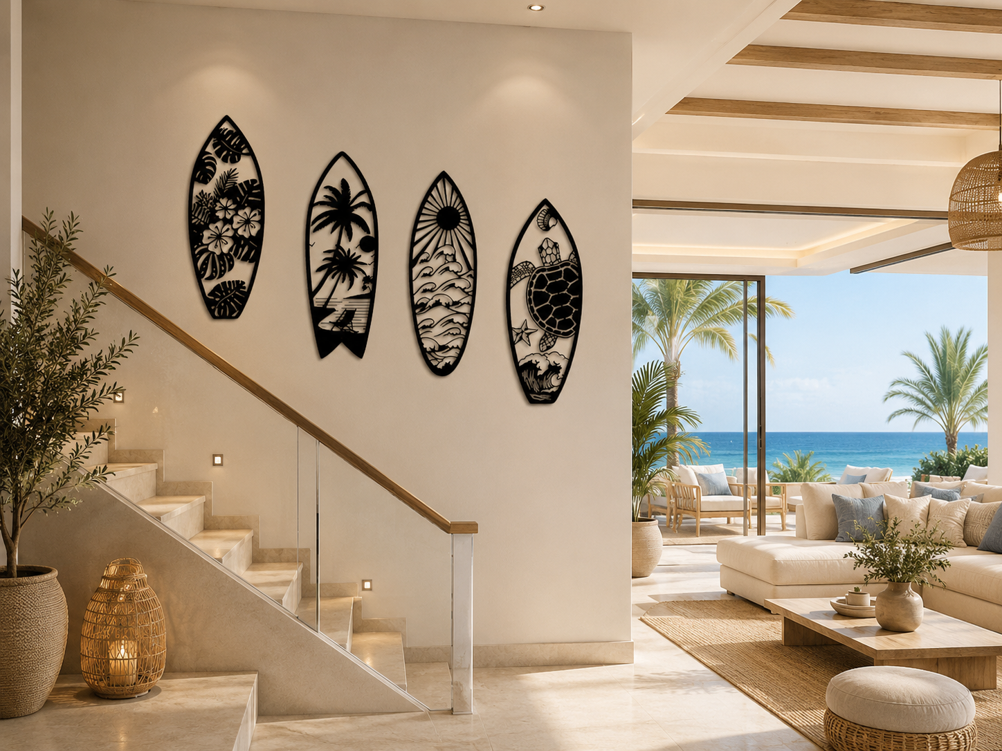 Tropical Surfboard Metal Wall Art Set